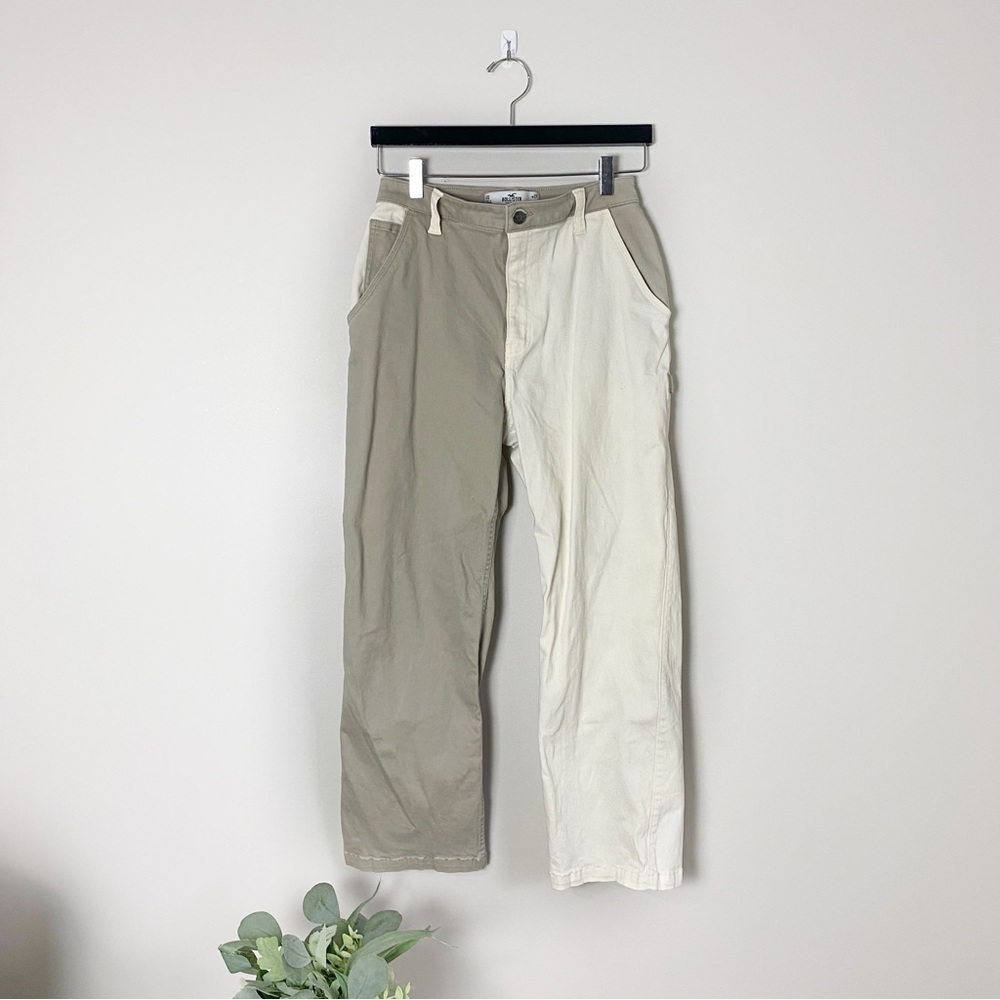 [Hollister[ High Rise Tan & Cream Cargo Carpenter Wide Leg Pants